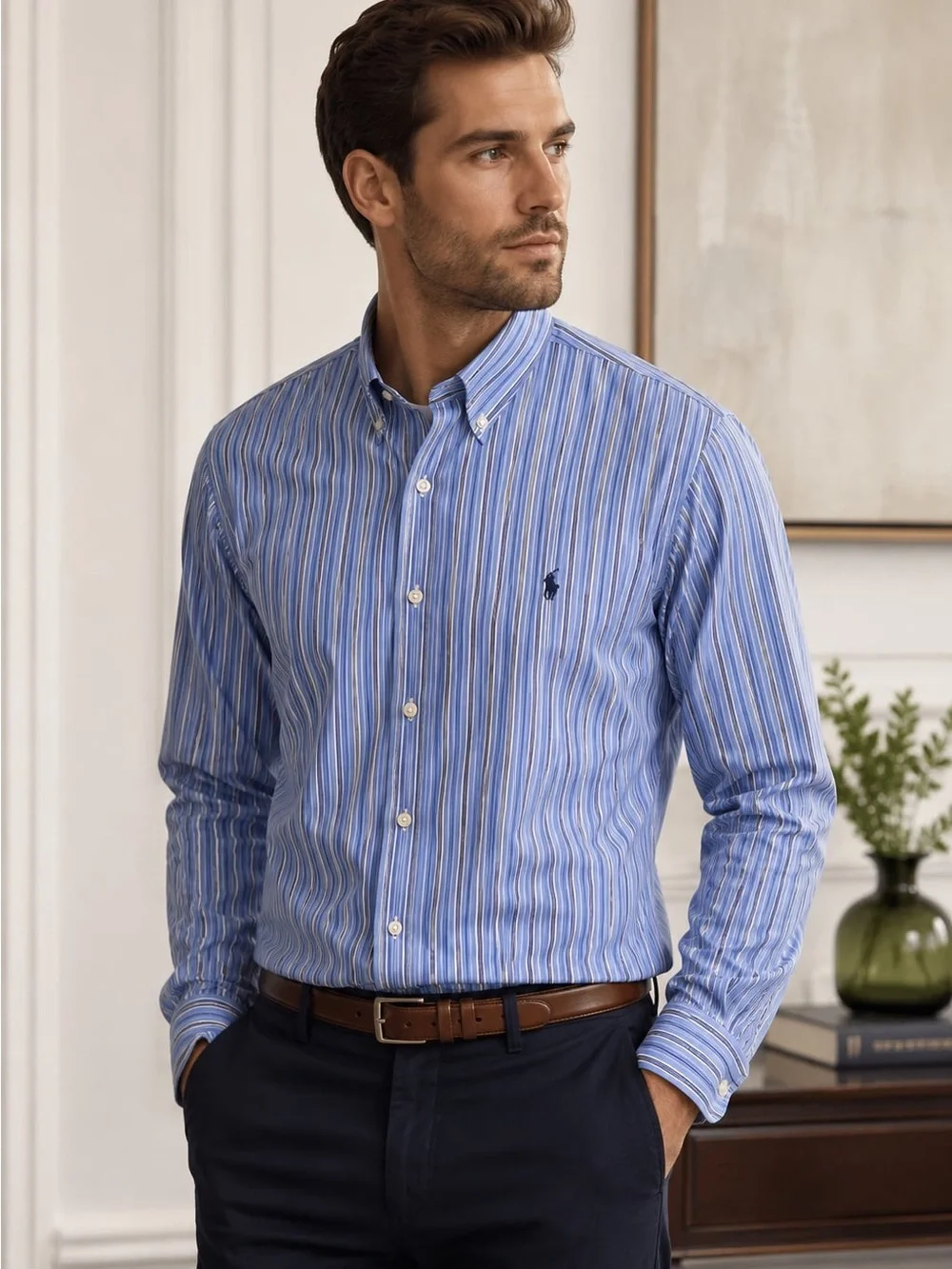 Ralph Lauren Classic Fit Button-Down Shirt | Blue Striped | Size XXL